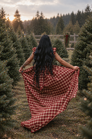 The Solstice Dress- Plaid / Black - sleeve adjustable dress