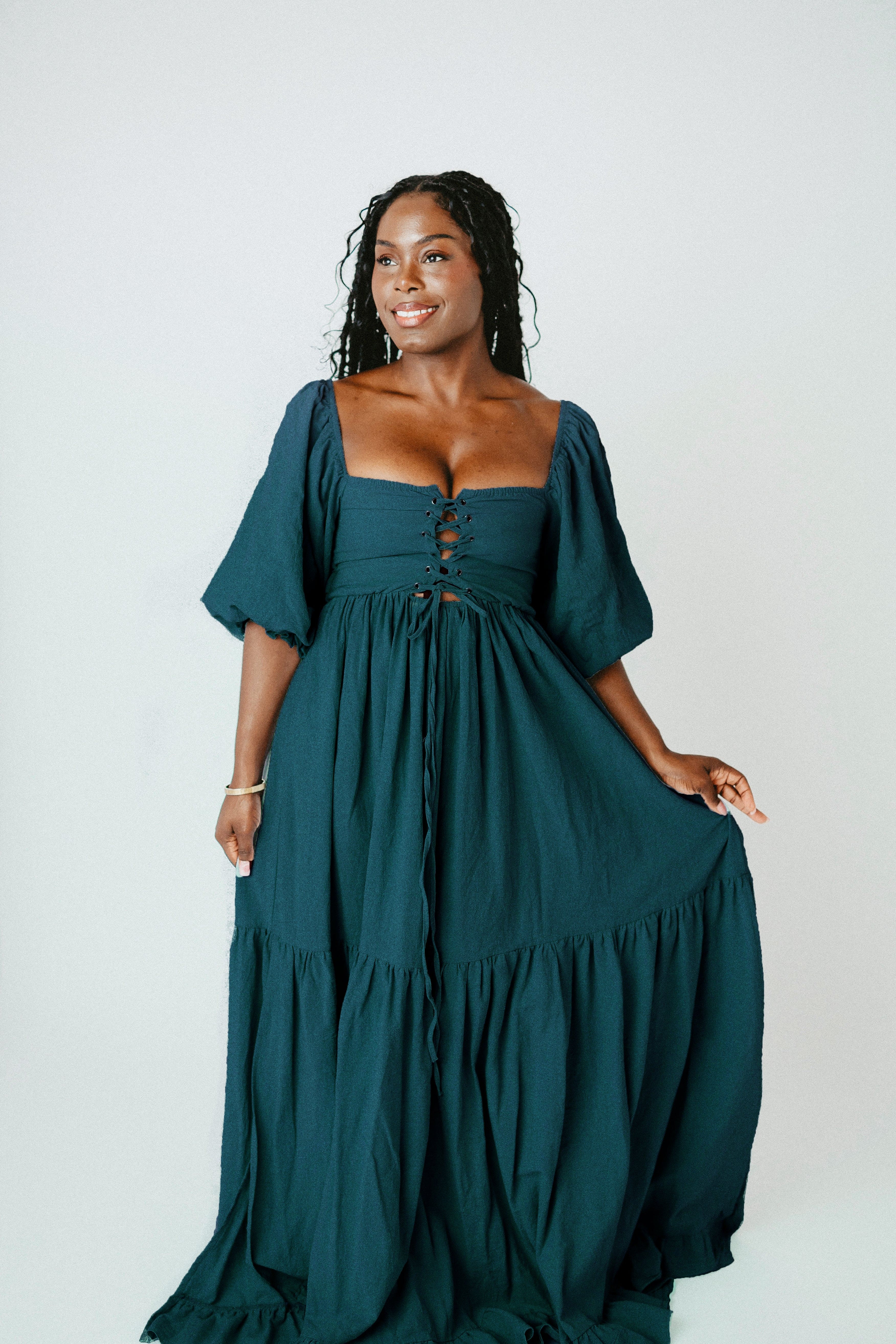 fable midi dress FABLE DUSTY BLUE STRIPE MIDI DRESS