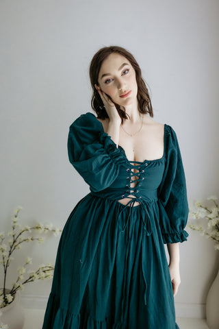 The Fable Dress - Blue + Teal , Ready To Ship
