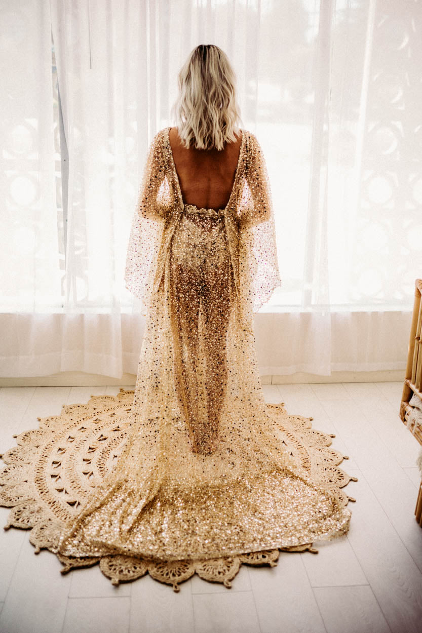 Diamonds ROBE- Gold Flutter Dress Diamonds ROBE- Gold Flutter Dress